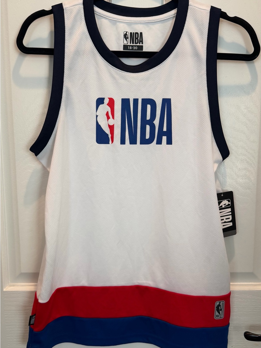NBA White Mesh Big Kids Sleeveless Jersey with Red & Blue Trim